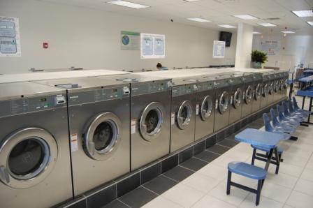 Coin-operated washing machines in a laundromat